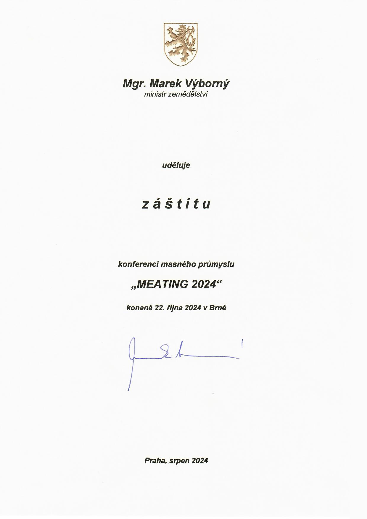 Záštita ministra Meating 2024